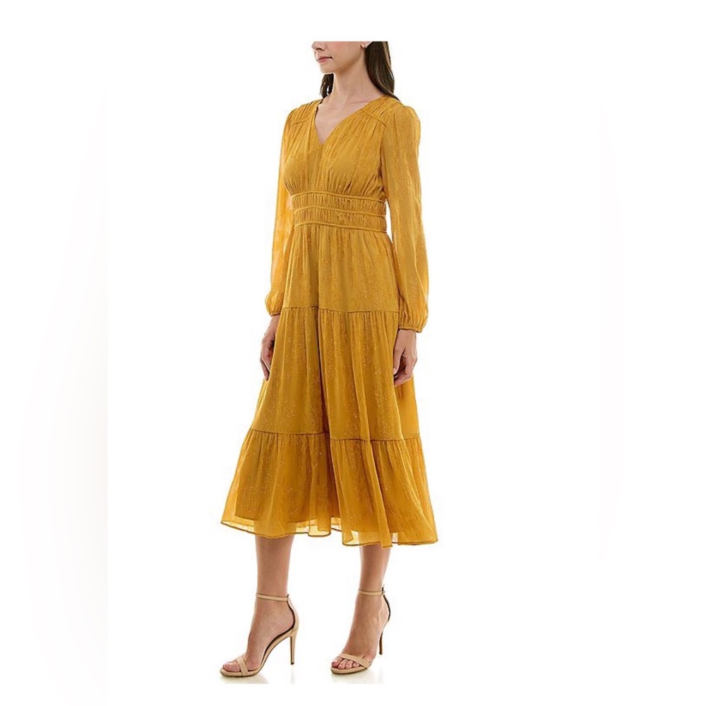 V-Neck Empire Waist Tiered Midi Dress from Nicole Miller.